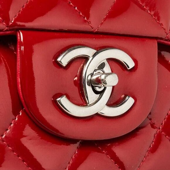 Chanel Red Quilted Patent Leather Classic Maxi Double Flap Bag - Picture 9 of 10